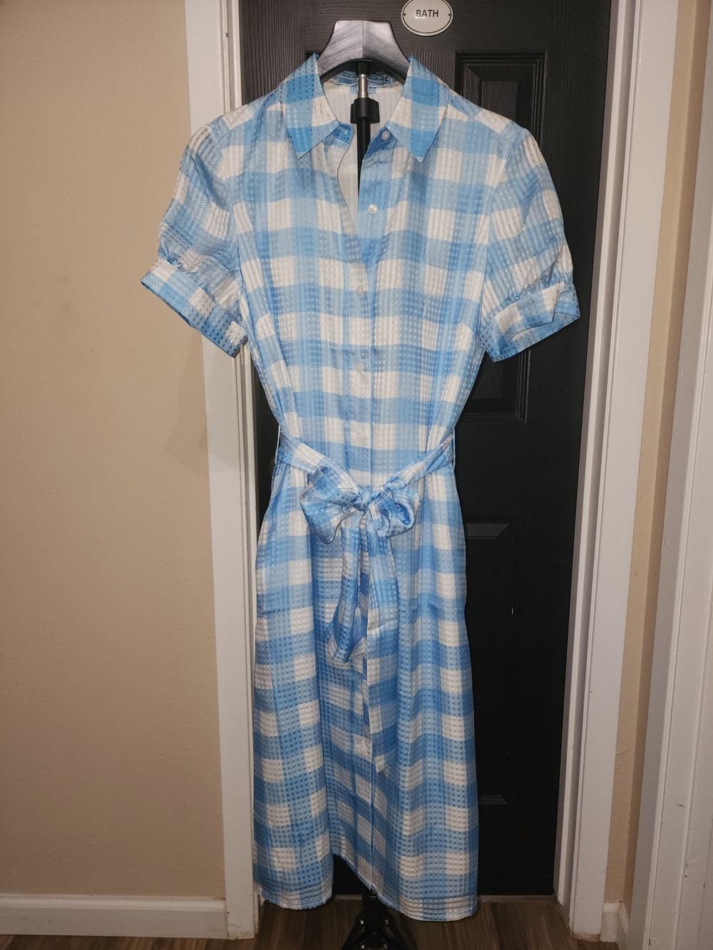 Draper James Light Blue and White Gingham Shirt Midi Dress